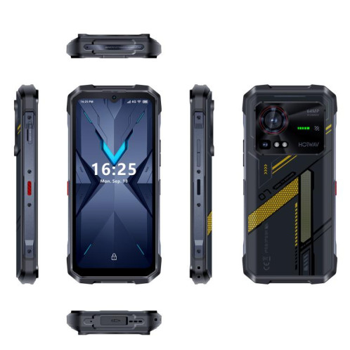  Téléphone robuste HOTWAV Hyper 7, 8 Go + 256 Go, 10 800 mAh, écran 6,6 pouces, Android 14, MediaTek Dimensity 7050 5G, réseau : 5G, OTG, NFC (jaune) SH256Y1179-025